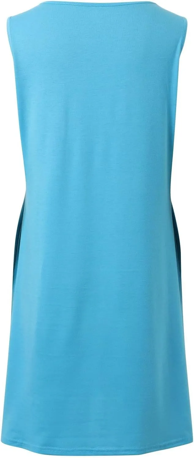Summer Dresses for Women 2025 Plus Size Casual Crewneck Sleeveless Sundresses with Pockets Boho Beach Coverups Tank Dress