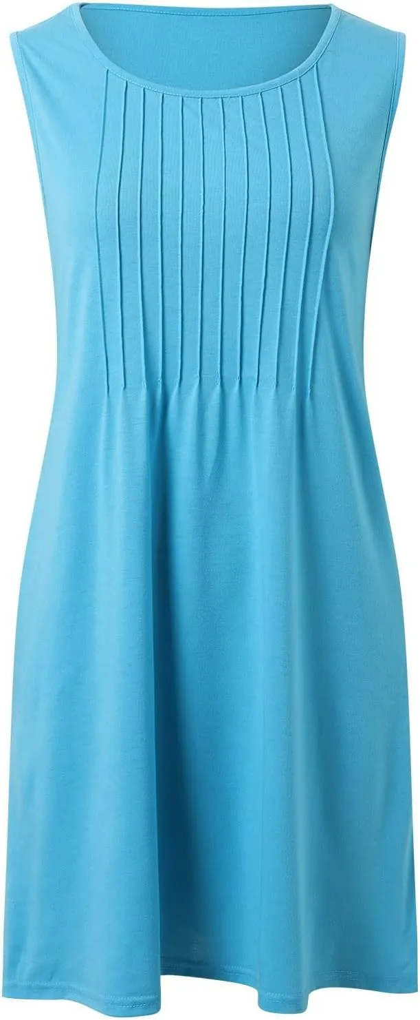 Summer Dresses for Women 2025 Plus Size Casual Crewneck Sleeveless Sundresses with Pockets Boho Beach Coverups Tank Dress