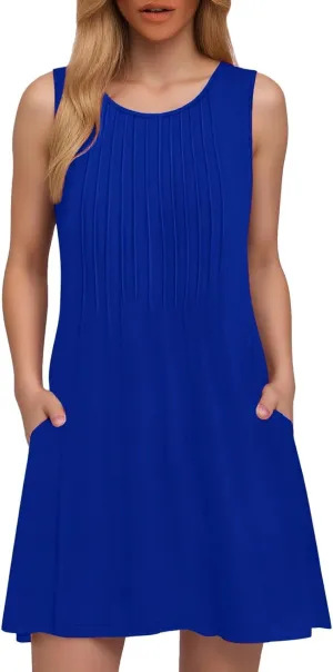 Summer Dresses for Women 2025 Plus Size Casual Crewneck Sleeveless Sundresses with Pockets Boho Beach Coverups Tank Dress