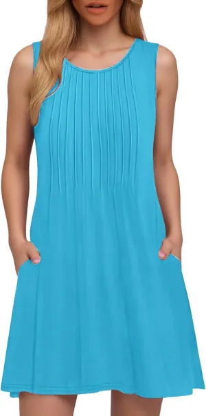 Summer Dresses for Women 2025 Plus Size Casual Crewneck Sleeveless Sundresses with Pockets Boho Beach Coverups Tank Dress
