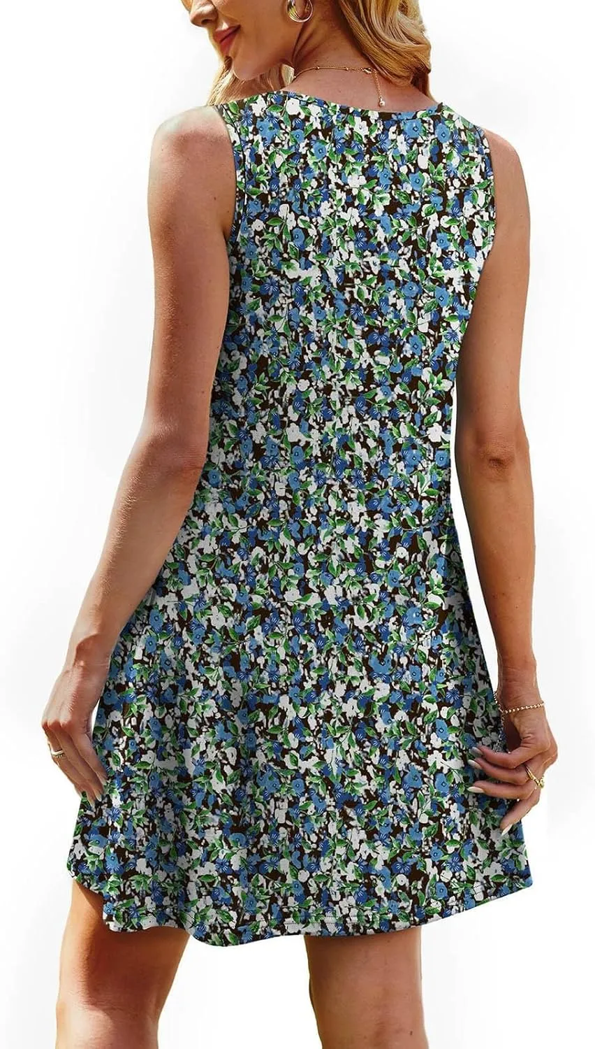 Summer Dresses for Women 2025 Plus Size Casual Crewneck Sleeveless Sundresses with Pockets Boho Beach Coverups Tank Dress