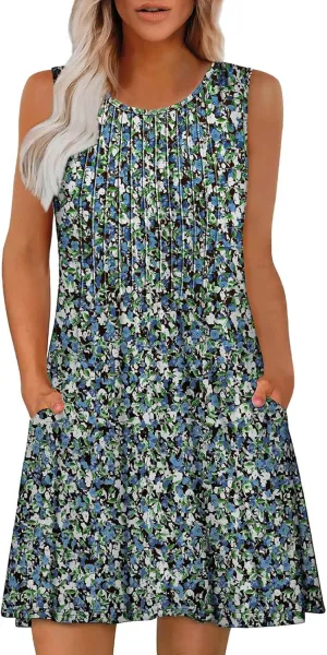 Summer Dresses for Women 2025 Plus Size Casual Crewneck Sleeveless Sundresses with Pockets Boho Beach Coverups Tank Dress