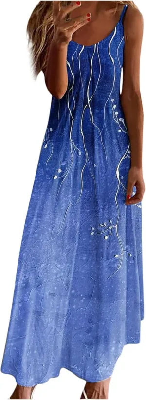 Summer Dresses for Women 2025 Vacation Floral Slip Dress Spaghetti Strap Boho Print V Neck Beach Vacation Sundresses