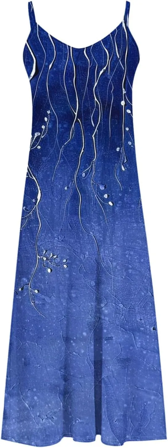 Summer Dresses for Women 2025 Vacation Floral Slip Dress Spaghetti Strap Boho Print V Neck Beach Vacation Sundresses