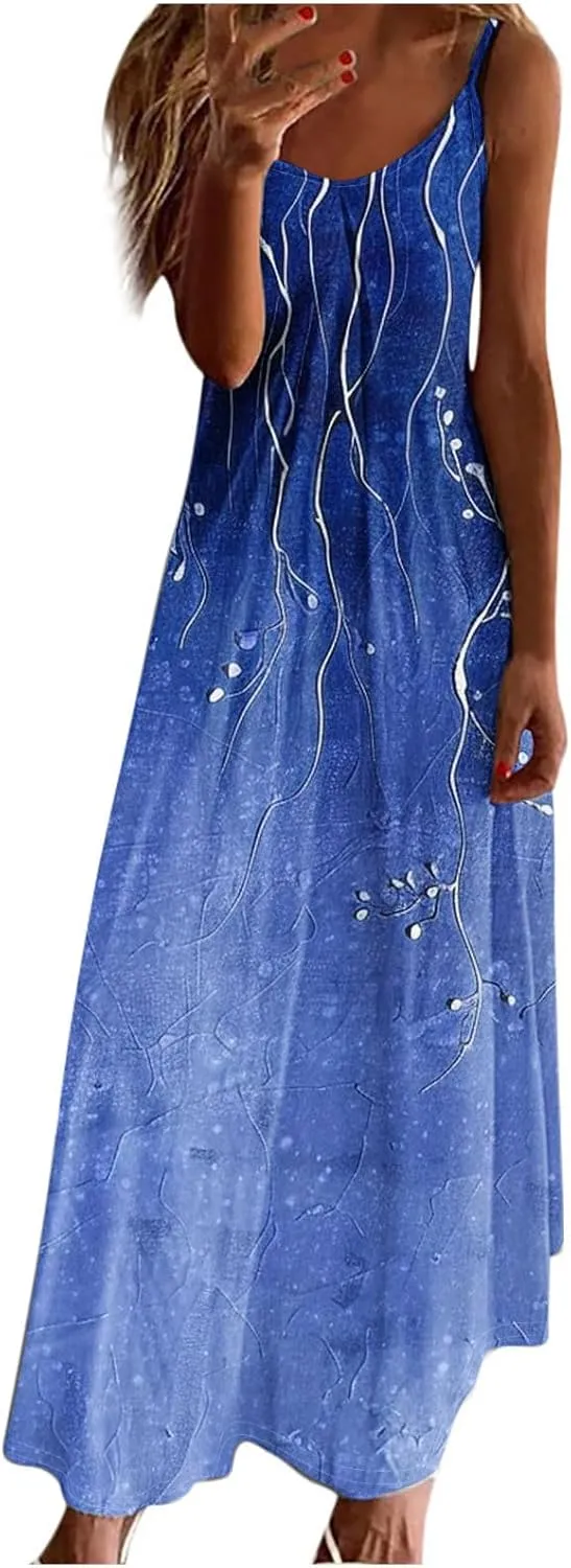 Summer Dresses for Women 2025 Vacation Floral Slip Dress Spaghetti Strap Boho Print V Neck Beach Vacation Sundresses
