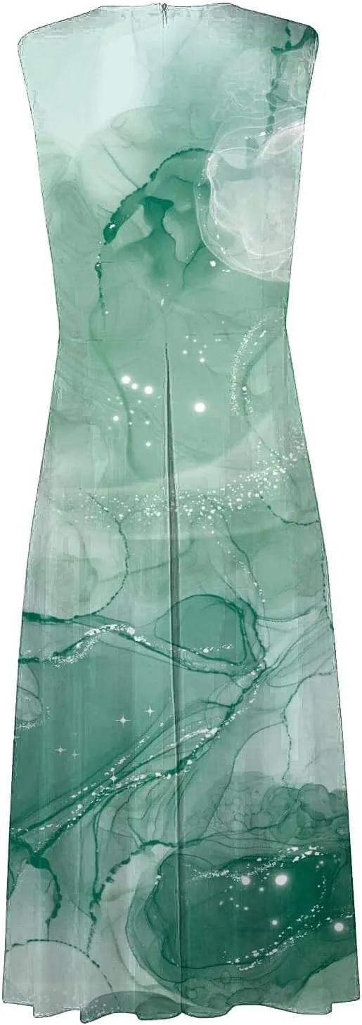 Summer Dresses for Women 2025,Women's Trendy Elegant Sleeveless Dresses Deep V Neck Wrap Floral Printed Boho Long Dress