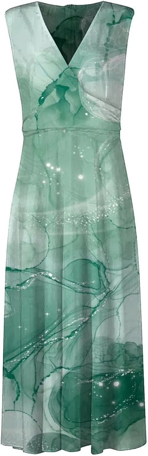 Summer Dresses for Women 2025,Women's Trendy Elegant Sleeveless Dresses Deep V Neck Wrap Floral Printed Boho Long Dress