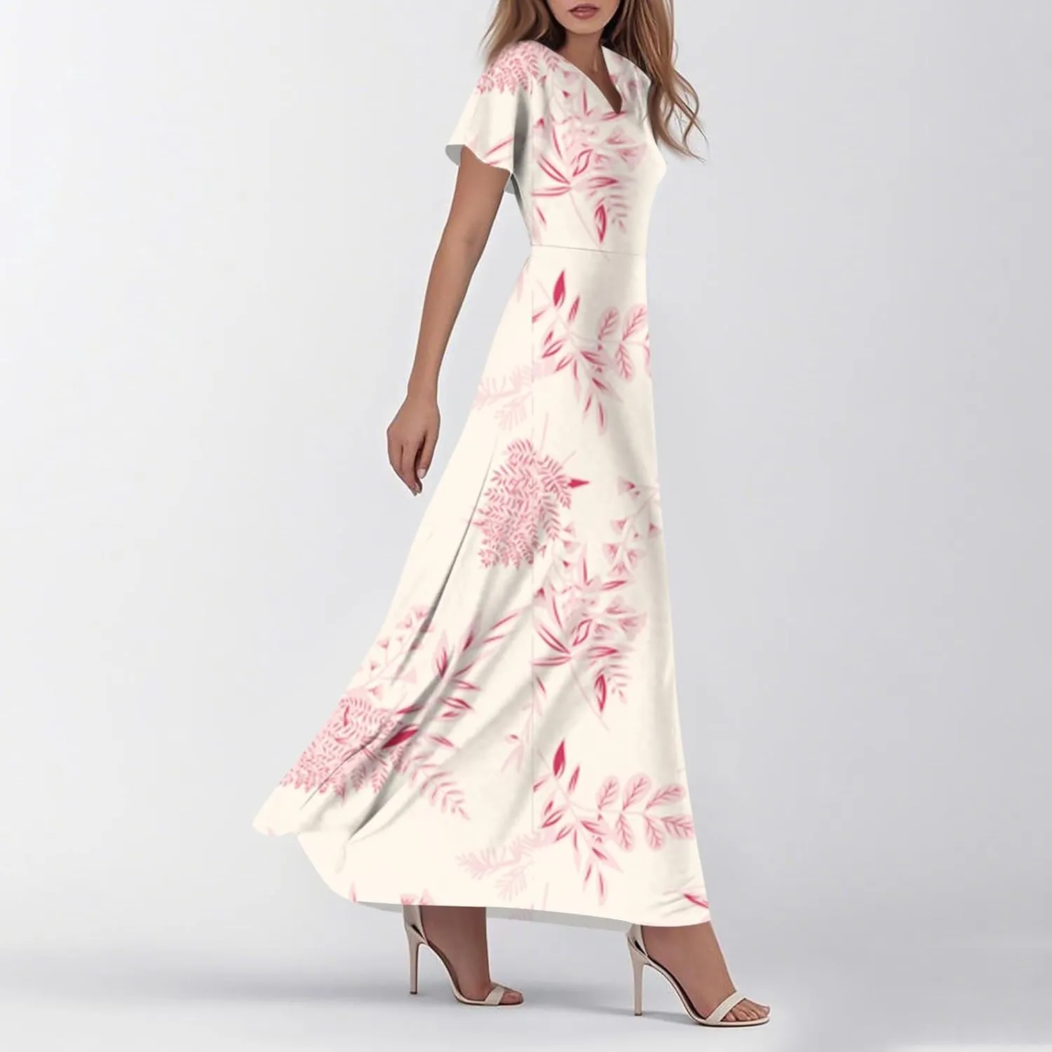 Summer Maxi Dresses for Women 2025 Vacation Short Sleeve V Neck Floral Dress Flowy A Line Wrap Casual Beach Sundress