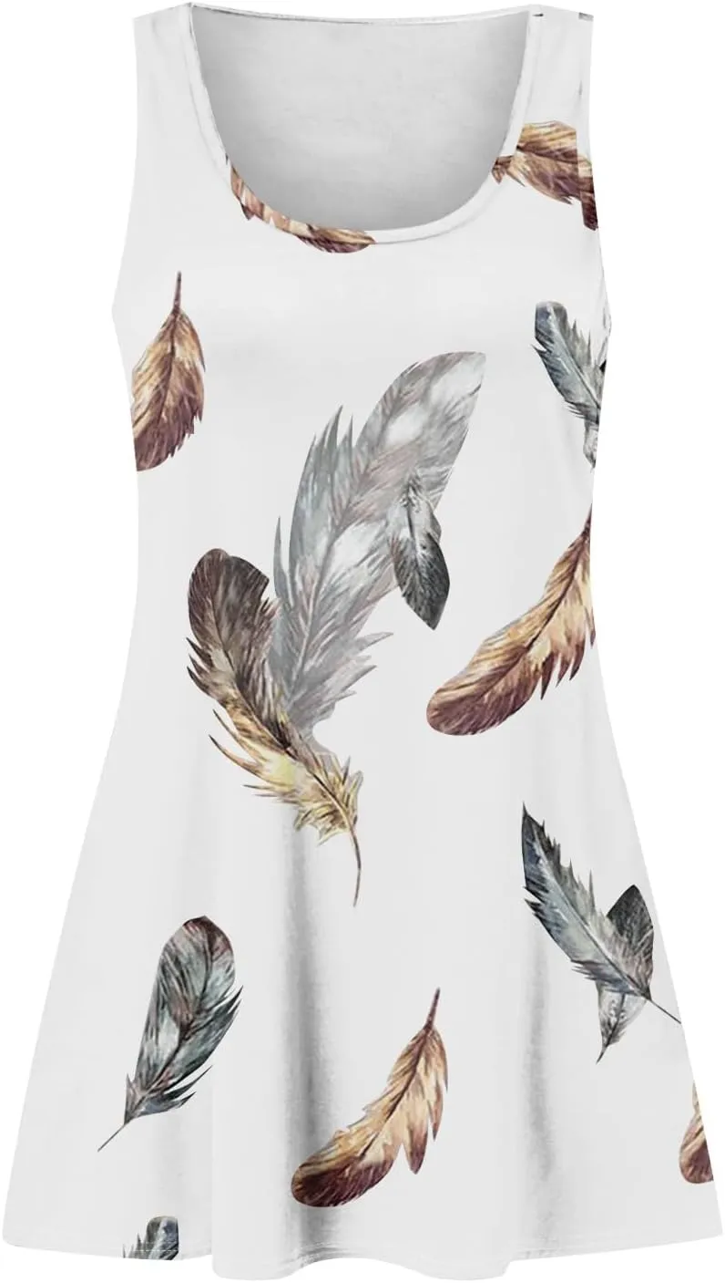 Summer Mini Dresses for Women Casual Trendy Vintage Floral Print Boho Sleeveless A-Line Pockets Beach Tank Sundress