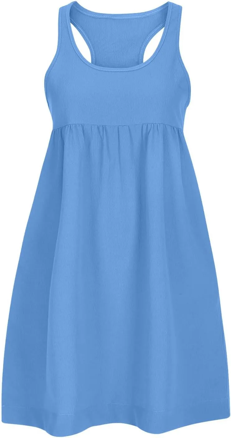 Sun Dresses for Women Racerback Athletic Beach Dress Square Neck Sleeveless Babydoll Dress Summer Flowy Mini Dresses