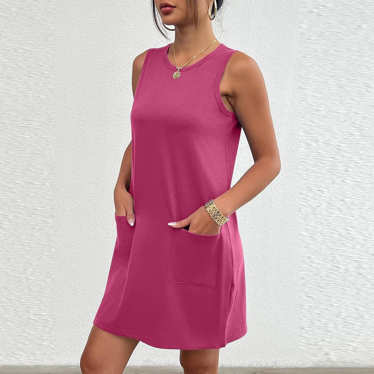 Sundresses for Women 2024 Casual Sleeveless Summer Tank Dress with Pockets Boho Beach Dress Vacation Swing Mini Dress