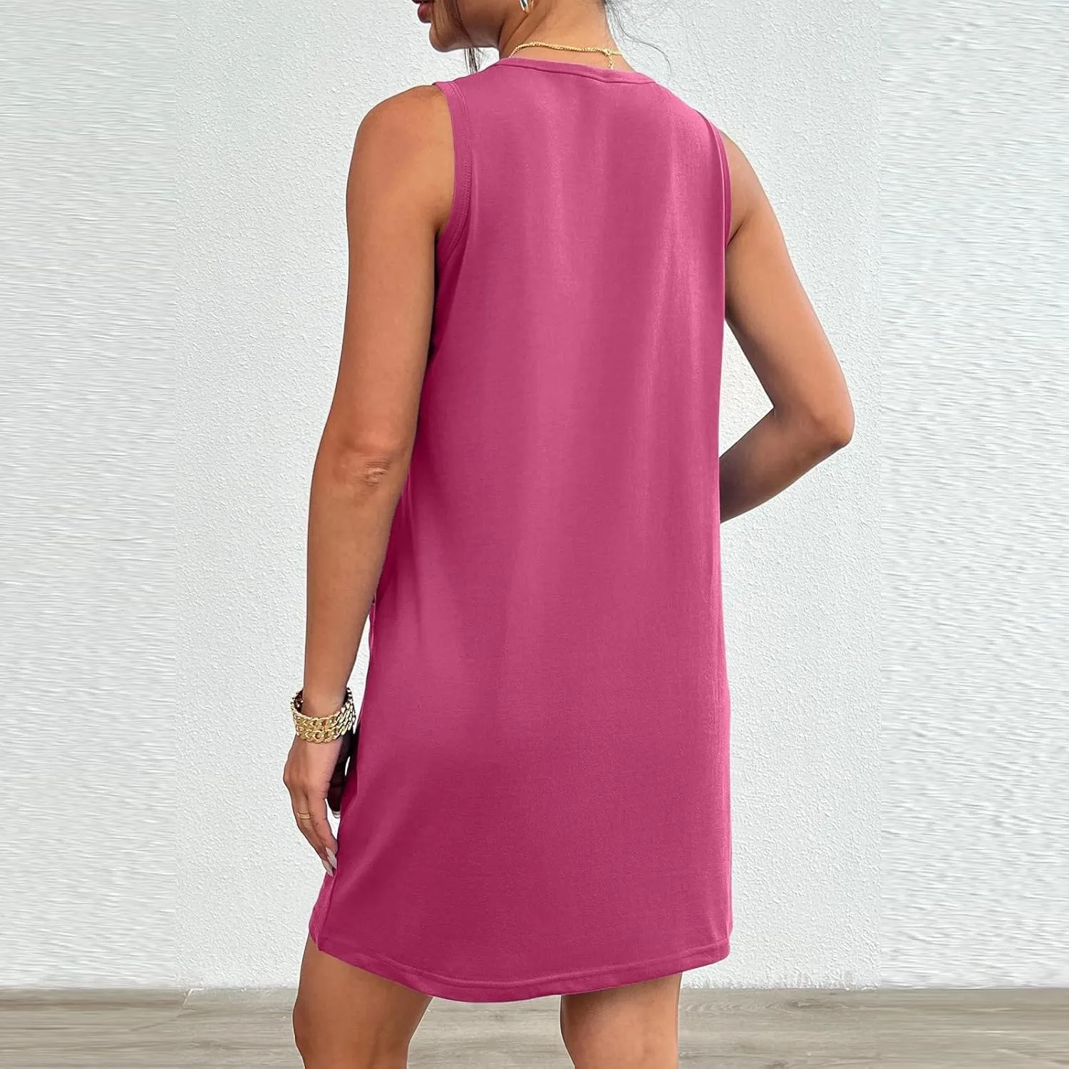 Sundresses for Women 2024 Casual Sleeveless Summer Tank Dress with Pockets Boho Beach Dress Vacation Swing Mini Dress