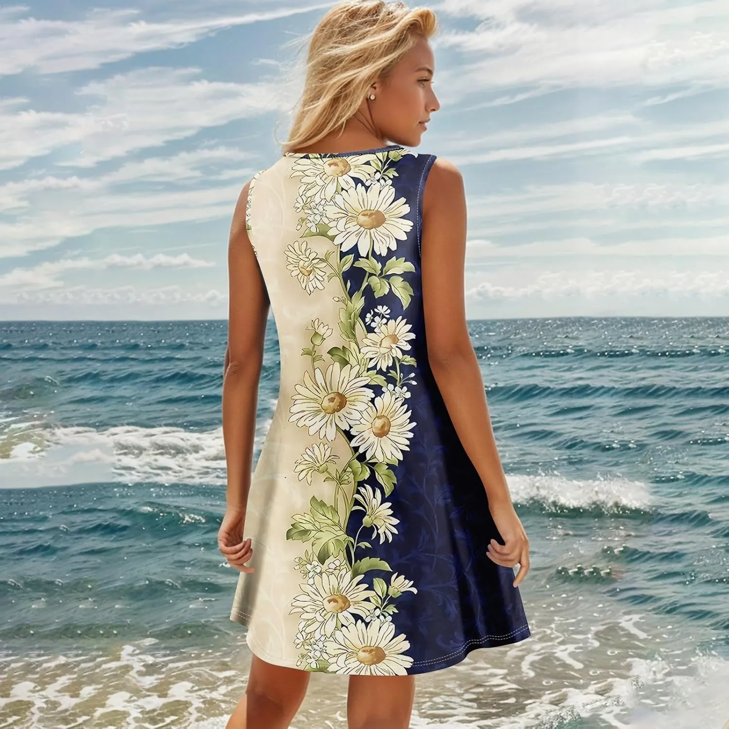 Sundresses for Women Sleevelees Tank Dress Casual Loose Boho Hawaiian Dresses Vacation Beach Swimsuit Coverups