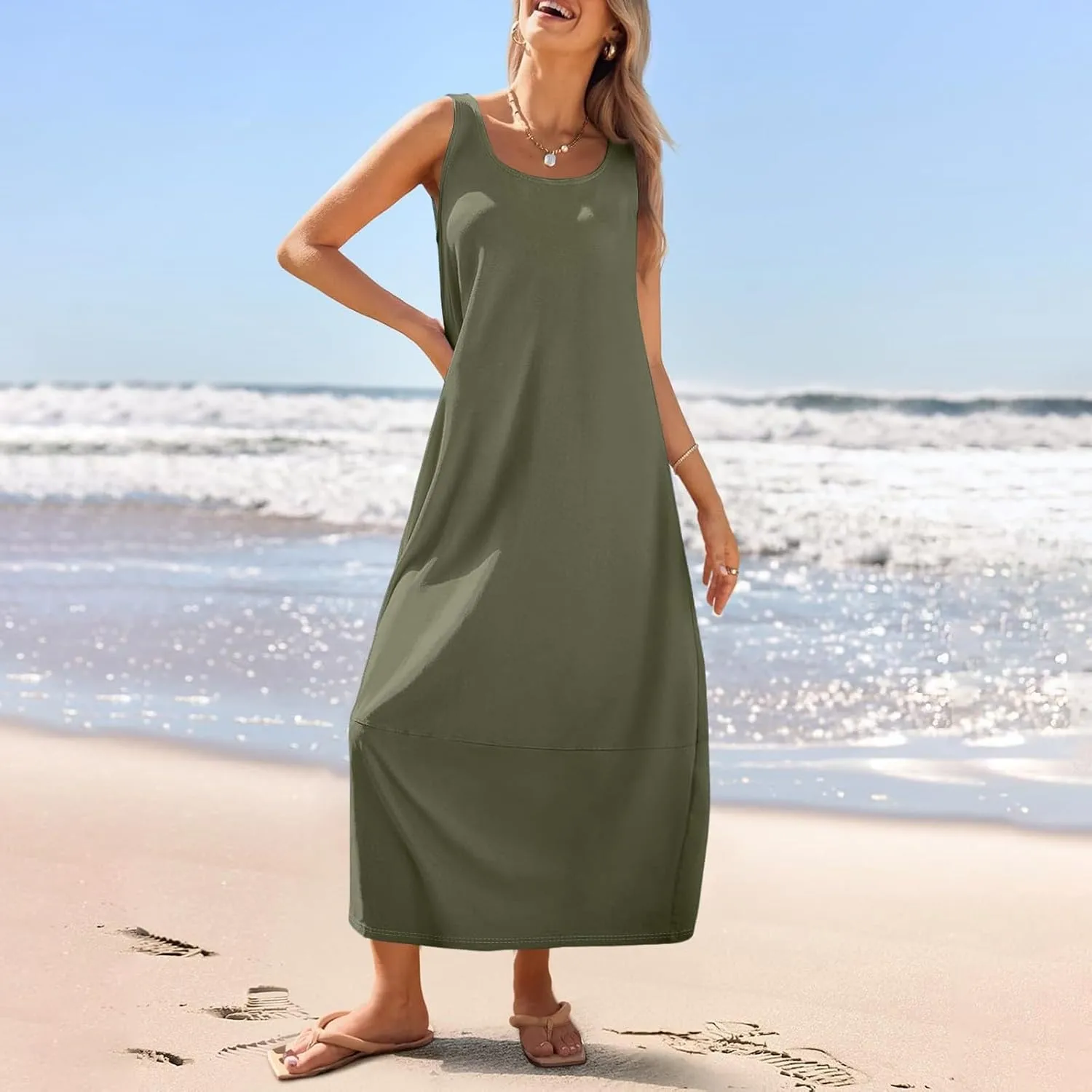 Sundresses for Women,2025 Summer Casual Scoop Neck Sleeveless Tank Maxi Dress,Trendy Floral Beach Vacation Dress