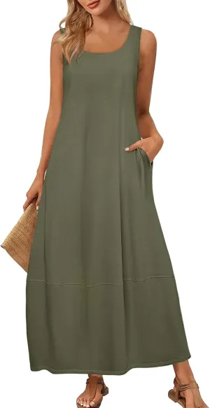 Sundresses for Women,2025 Summer Casual Scoop Neck Sleeveless Tank Maxi Dress,Trendy Floral Beach Vacation Dress