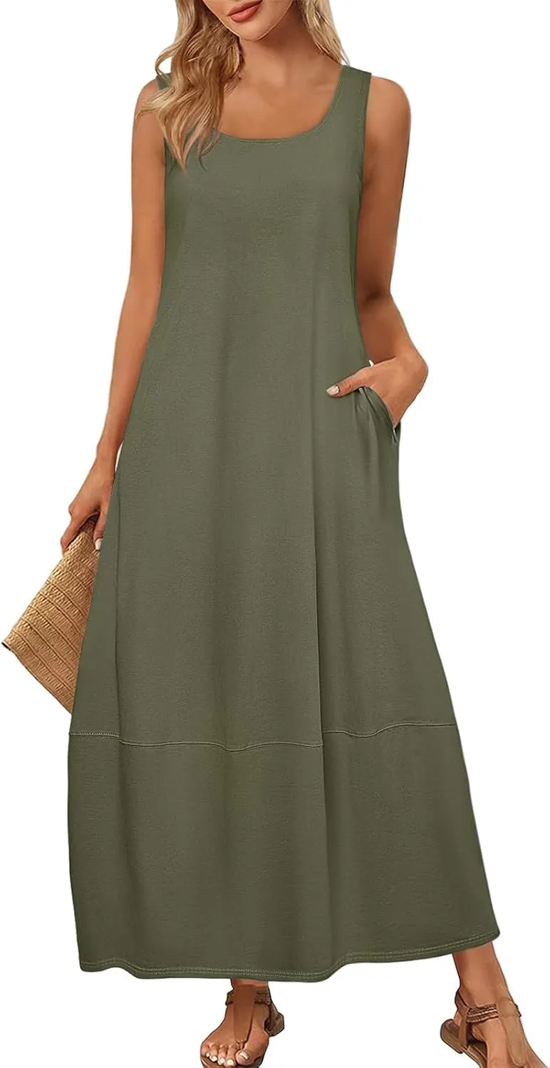 Sundresses for Women,2025 Summer Casual Scoop Neck Sleeveless Tank Maxi Dress,Trendy Floral Beach Vacation Dress
