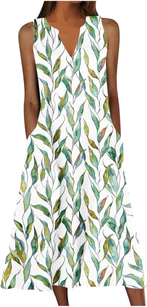 Sundresses for Women's 2025 Vacation Beach Casual Plus Size Midi Sun Dress Trendy Loose Flowy Summer Boho Long Dresse