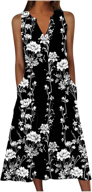 Sundresses for Women's 2025 Vacation Beach Casual Plus Size Midi Sun Dress Trendy Loose Flowy Summer Boho Long Dresse