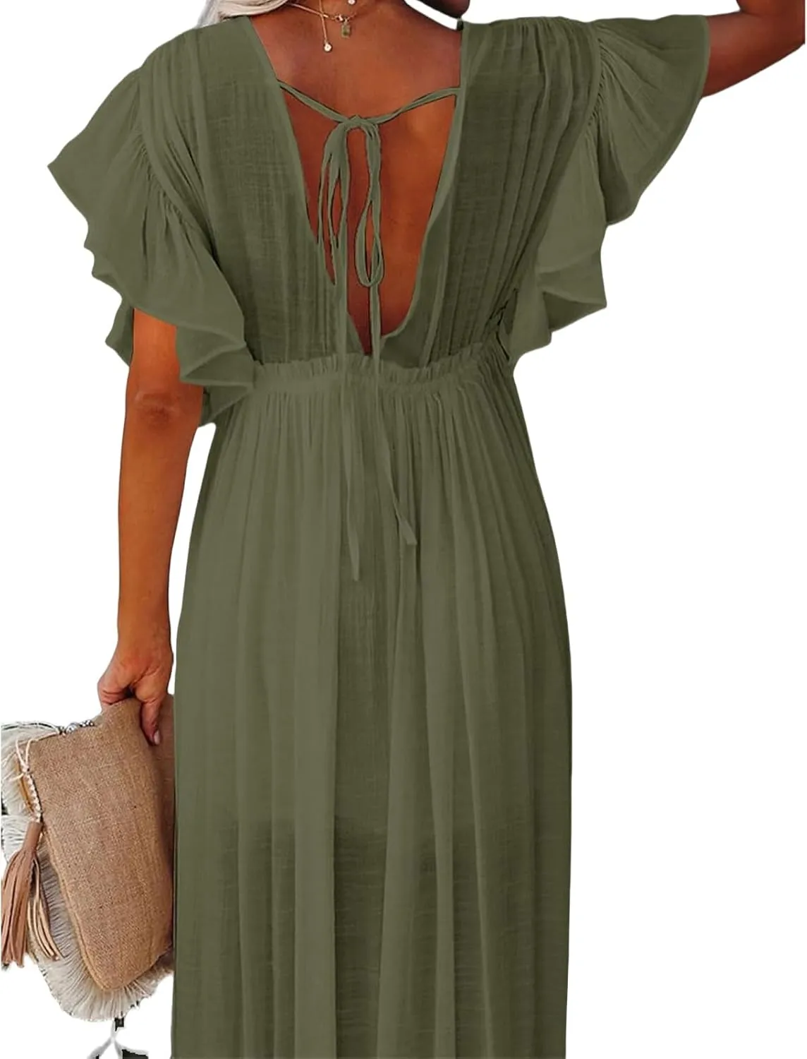 Swimsuit Coverup for Women 2024 Casual Summer Dress Short Sleeve Button Down Maxi Sundress Long Beach Cover Up Dress