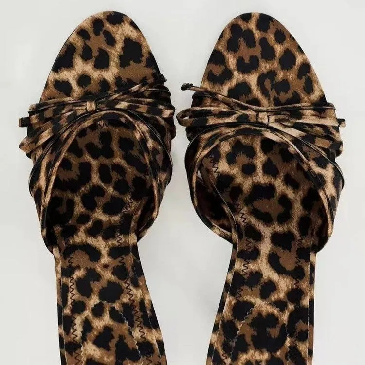 TEEK - Bow Leopard Kitten Heel Sandals