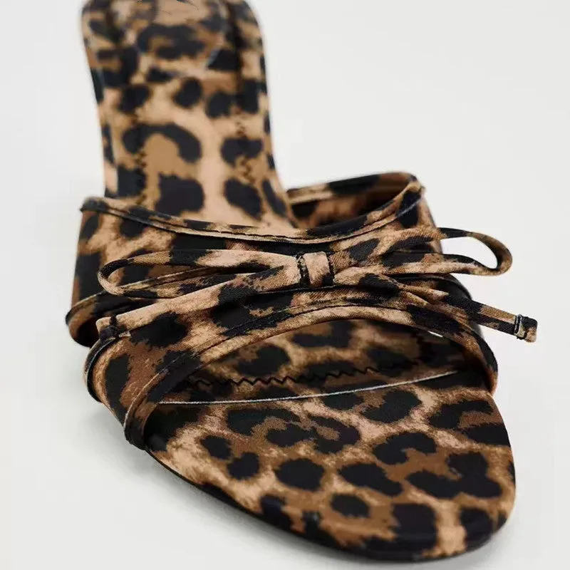TEEK - Bow Leopard Kitten Heel Sandals