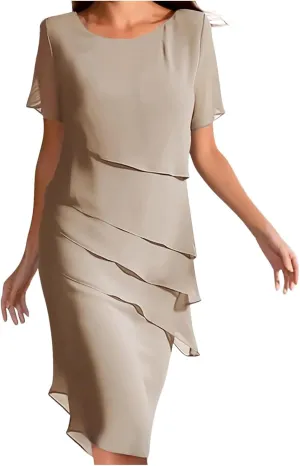 Tiered Chiffon Pleated A Line Flowy Mini Dress Womens Casual Solid Color Prom Long Dresses Cocktail Party Evening Dresses