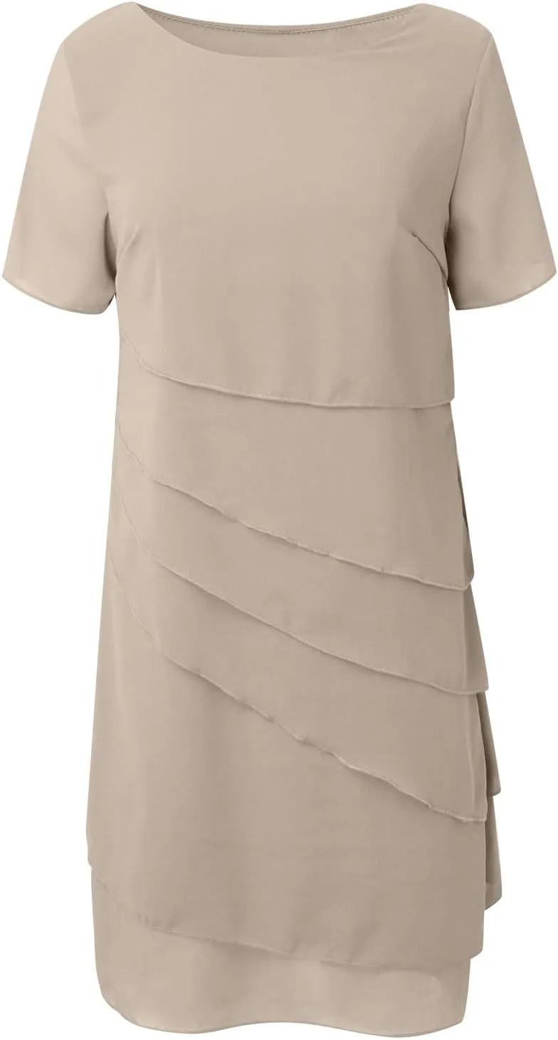 Tiered Chiffon Pleated A Line Flowy Mini Dress Womens Casual Solid Color Prom Long Dresses Cocktail Party Evening Dresses