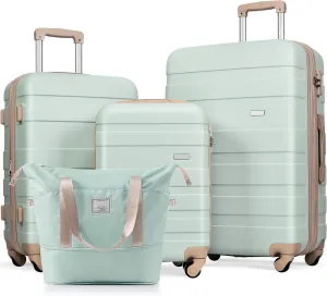 Travel Made Easy with 4-Piece Expandable Luggage Set, Durable ABS Material, TSA Lock, 360 Spinner Wheels, Grey Green