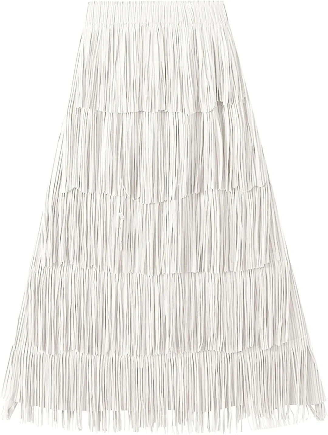 Trendy Cute Skirts Long Western Elastic Fringe Solid Fluffy Robe for Women Summer Long Dress Sweet Beach Skirts