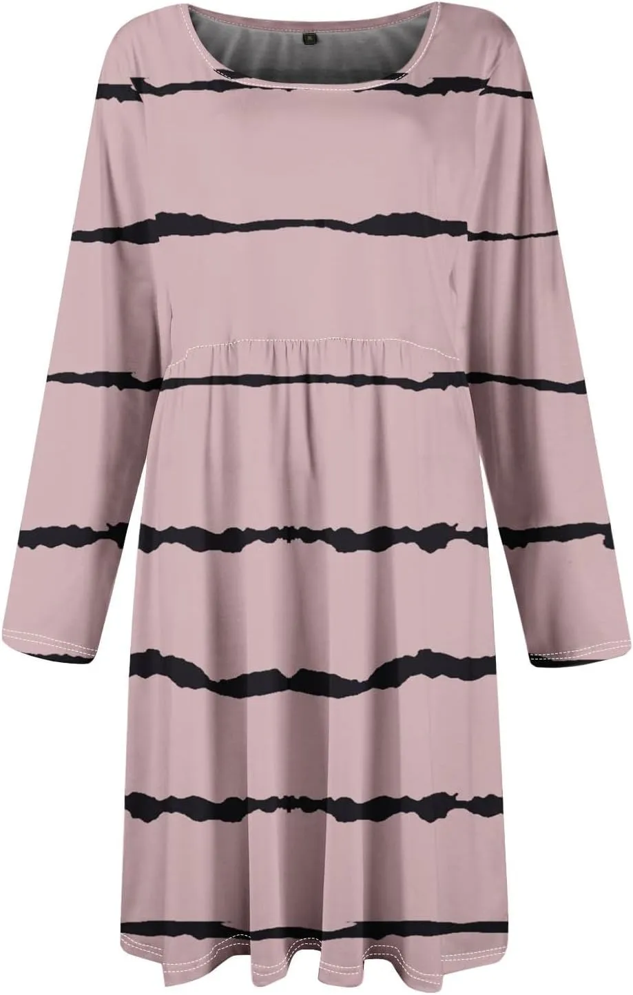Trendy Long Sleeve Midi Dress for Women Casual Plus Size Smocked Flowy Formal Floral Pleated Swing Knee Length Dress