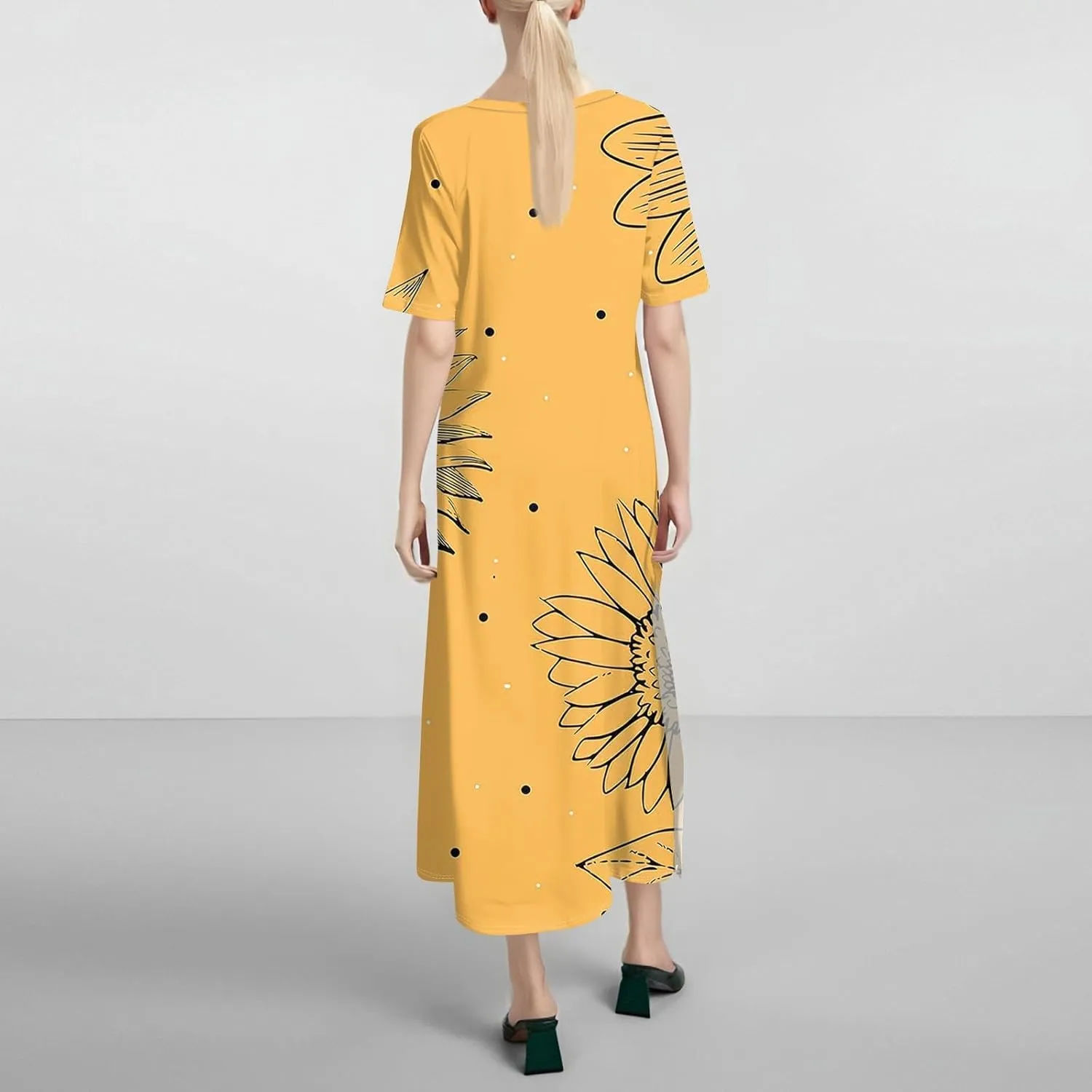 Tshirt Dress Women with Pockets Short Sleeve Side Slit Summer Midi Dresses Scoop Neck Beach Vacation Dresses