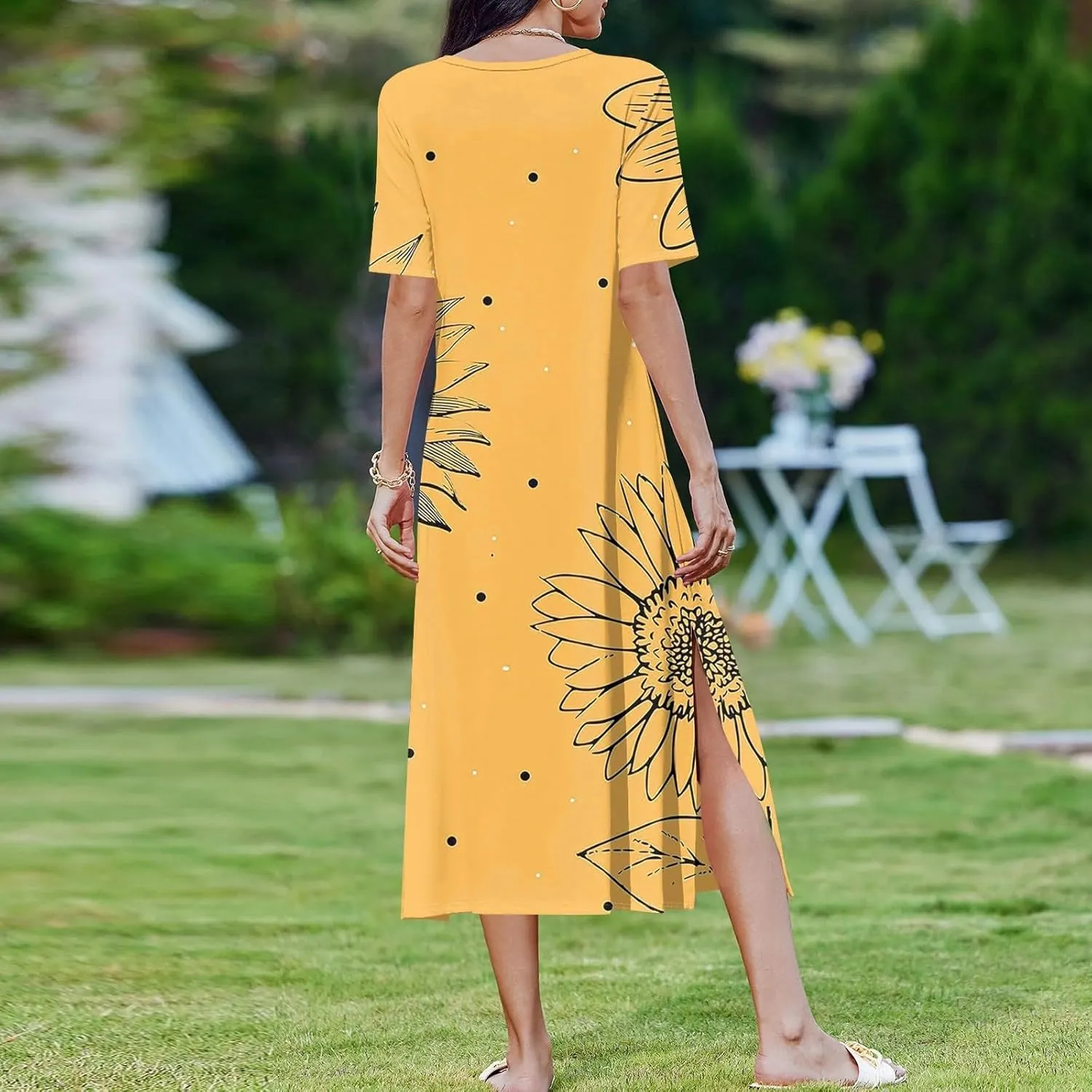 Tshirt Dress Women with Pockets Short Sleeve Side Slit Summer Midi Dresses Scoop Neck Beach Vacation Dresses