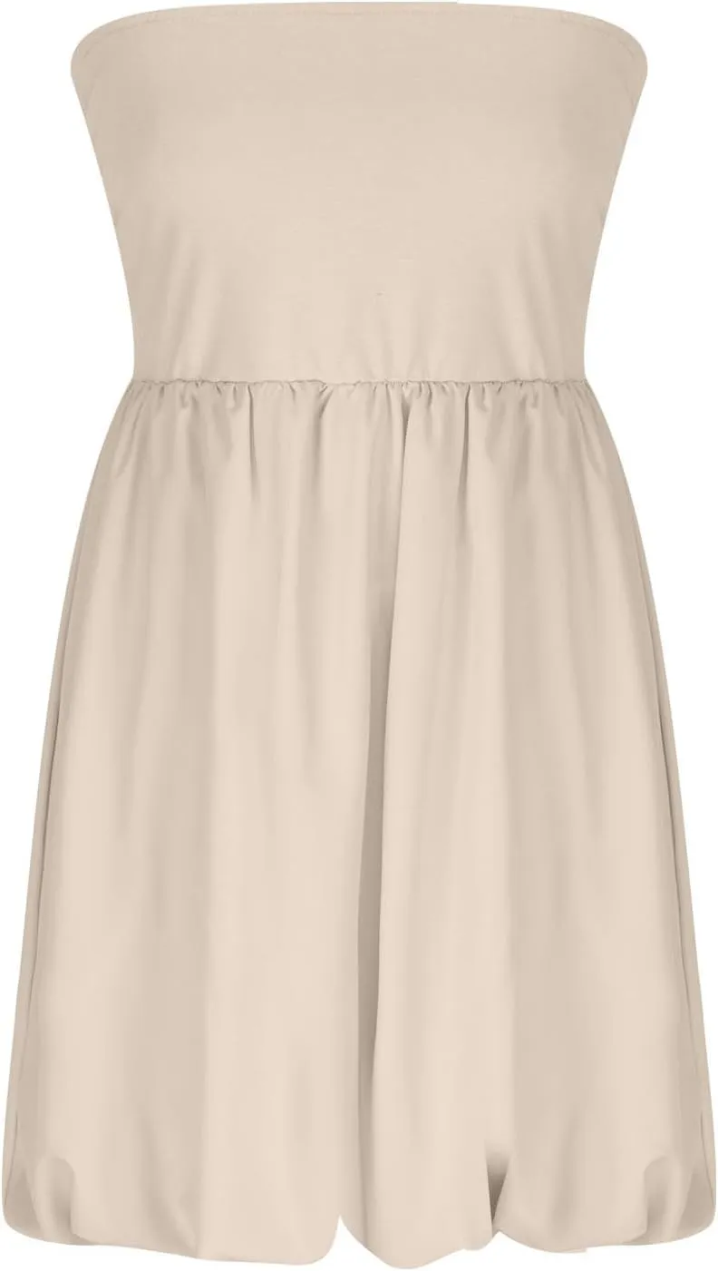 Tube Top Dress for Women 2025 Summer Casual Smocked Ruffle A Line Sundress Trendy Strapless Party Short Mini Dresses