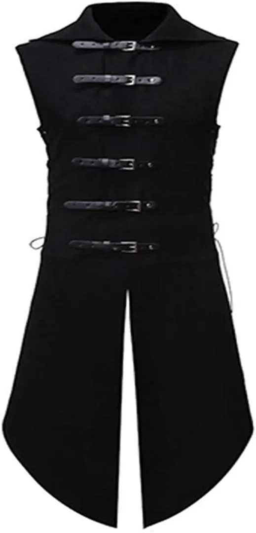 Unisex Sleeveless Medieval Gothic Tailcoat Jacket Steampunk Victorian Cosplay Halloween Costume