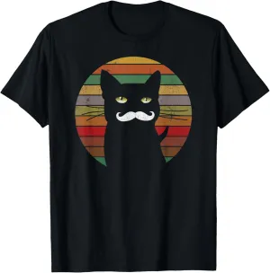 Vintage 1970 Gift For Women 70s Sunset - Moustache Retro Cat T-Shirt