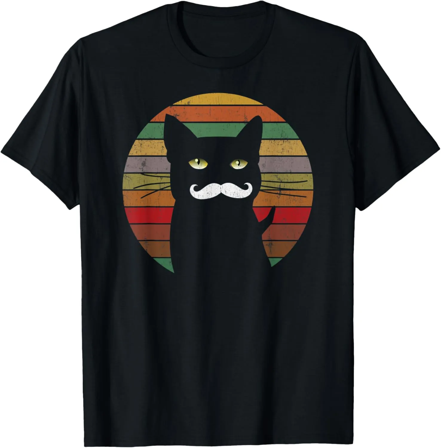 Vintage 1970 Gift For Women 70s Sunset - Moustache Retro Cat T-Shirt