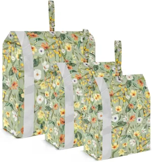 Watercolor Flowers Packing Cubes Set of 3, Lightweight Travel Luggage Organizers Foldable Bags for Easy Packing and Organization