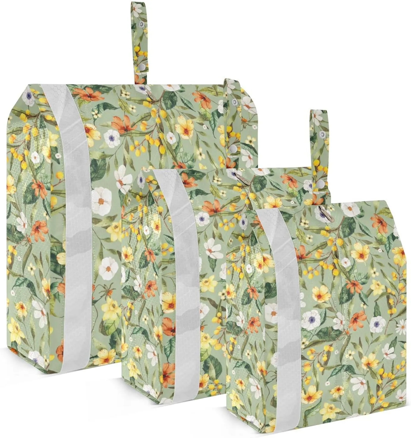 Watercolor Flowers Packing Cubes Set of 3, Lightweight Travel Luggage Organizers Foldable Bags for Easy Packing and Organization
