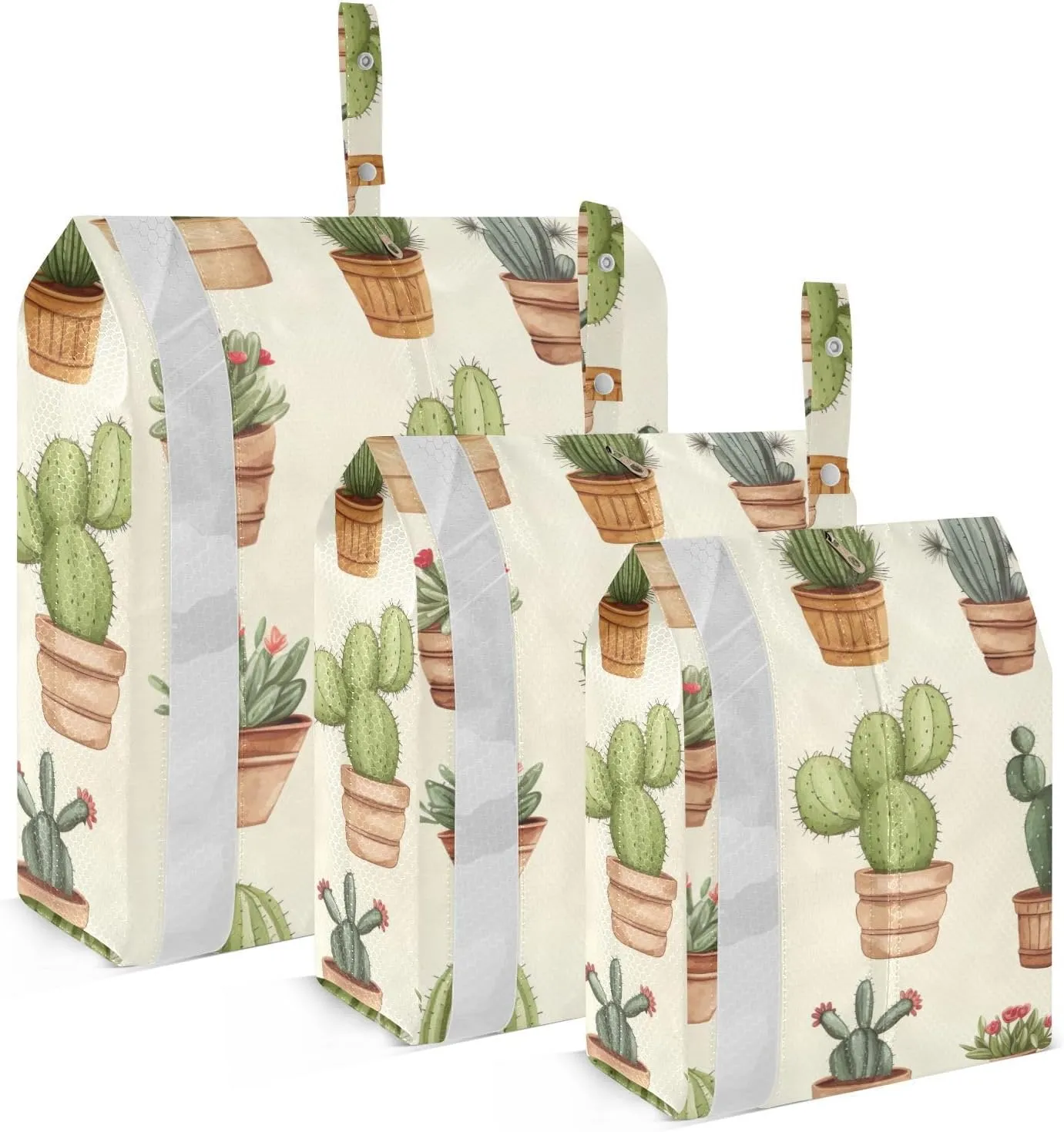 Watercolour Cactus Packing Cubes Set of 3, Lightweight Travel Luggage Organizers Foldable Bags for Easy Packing and Organization