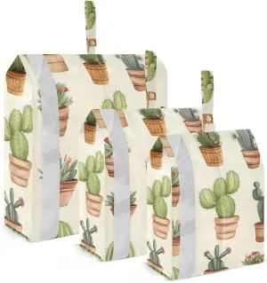 Watercolour Cactus Packing Cubes Set of 3, Lightweight Travel Luggage Organizers Foldable Bags for Easy Packing and Organization