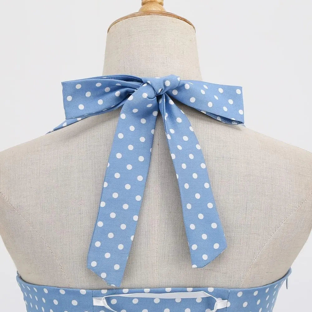 Women 50s Vintage Polka Dot Halter Cocktail Swing Dress Buttons Floral 1950s Rockabilly Audrey Hepburn Prom Tea Party Dress