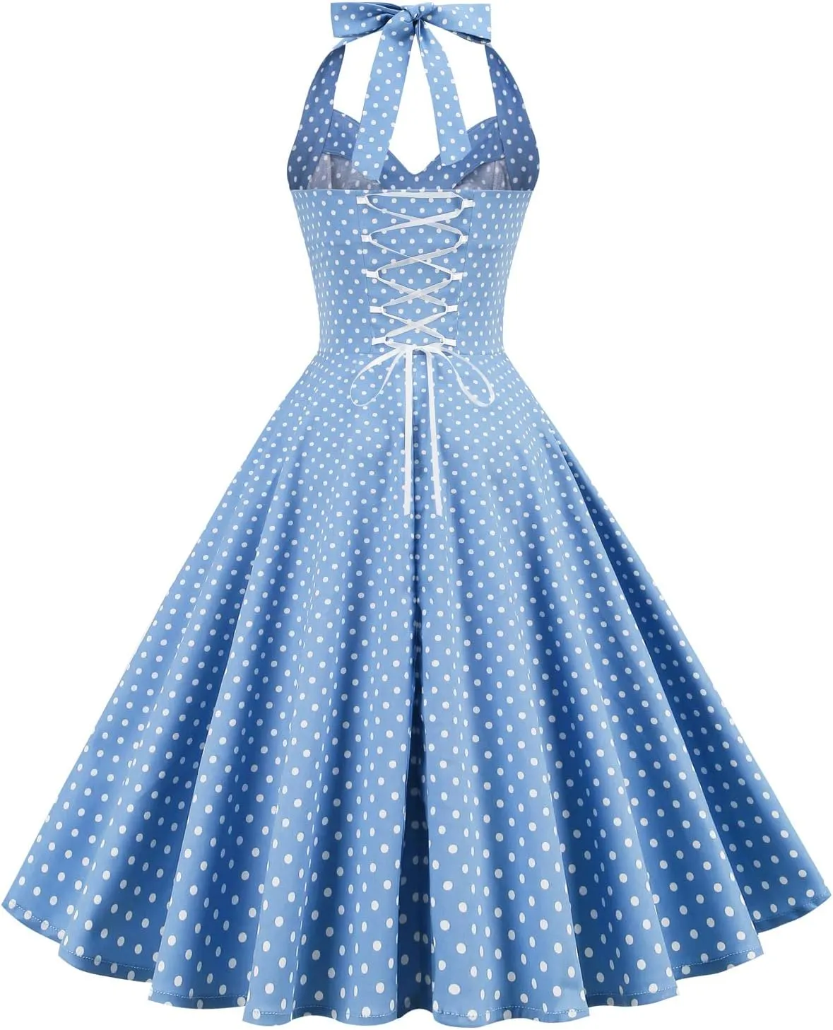 Women 50s Vintage Polka Dot Halter Cocktail Swing Dress Buttons Floral 1950s Rockabilly Audrey Hepburn Prom Tea Party Dress