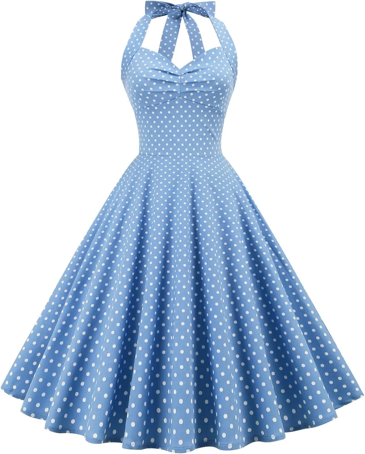Women 50s Vintage Polka Dot Halter Cocktail Swing Dress Buttons Floral 1950s Rockabilly Audrey Hepburn Prom Tea Party Dress