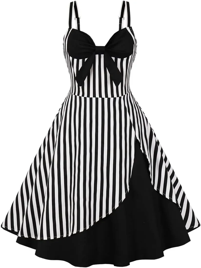 Women 50s Vintage Polka Dot Halter Cocktail Swing Dress Buttons Floral 1950s Rockabilly Audrey Hepburn Prom Tea Party Dress