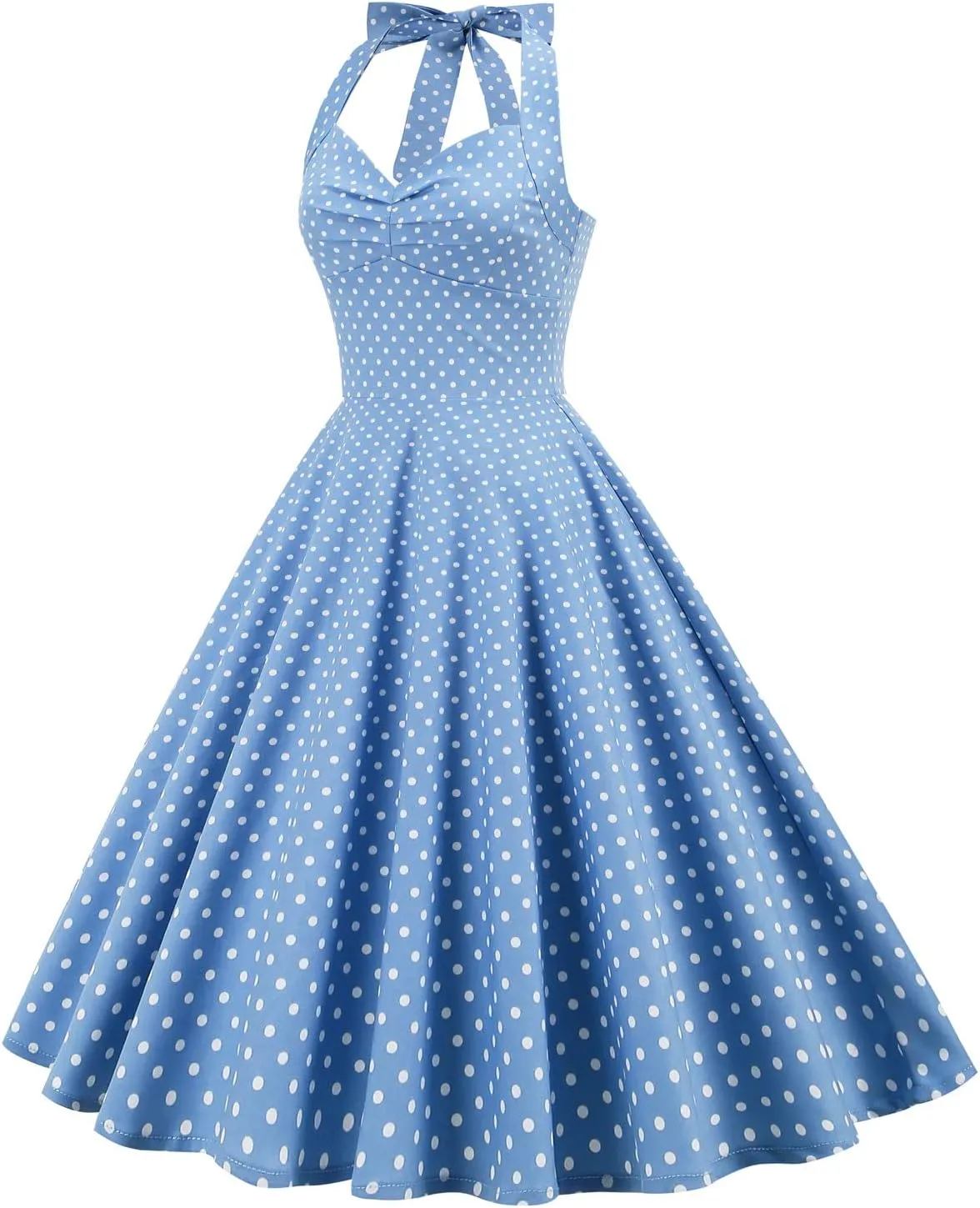 Women 50s Vintage Polka Dot Halter Cocktail Swing Dress Buttons Floral 1950s Rockabilly Audrey Hepburn Prom Tea Party Dress