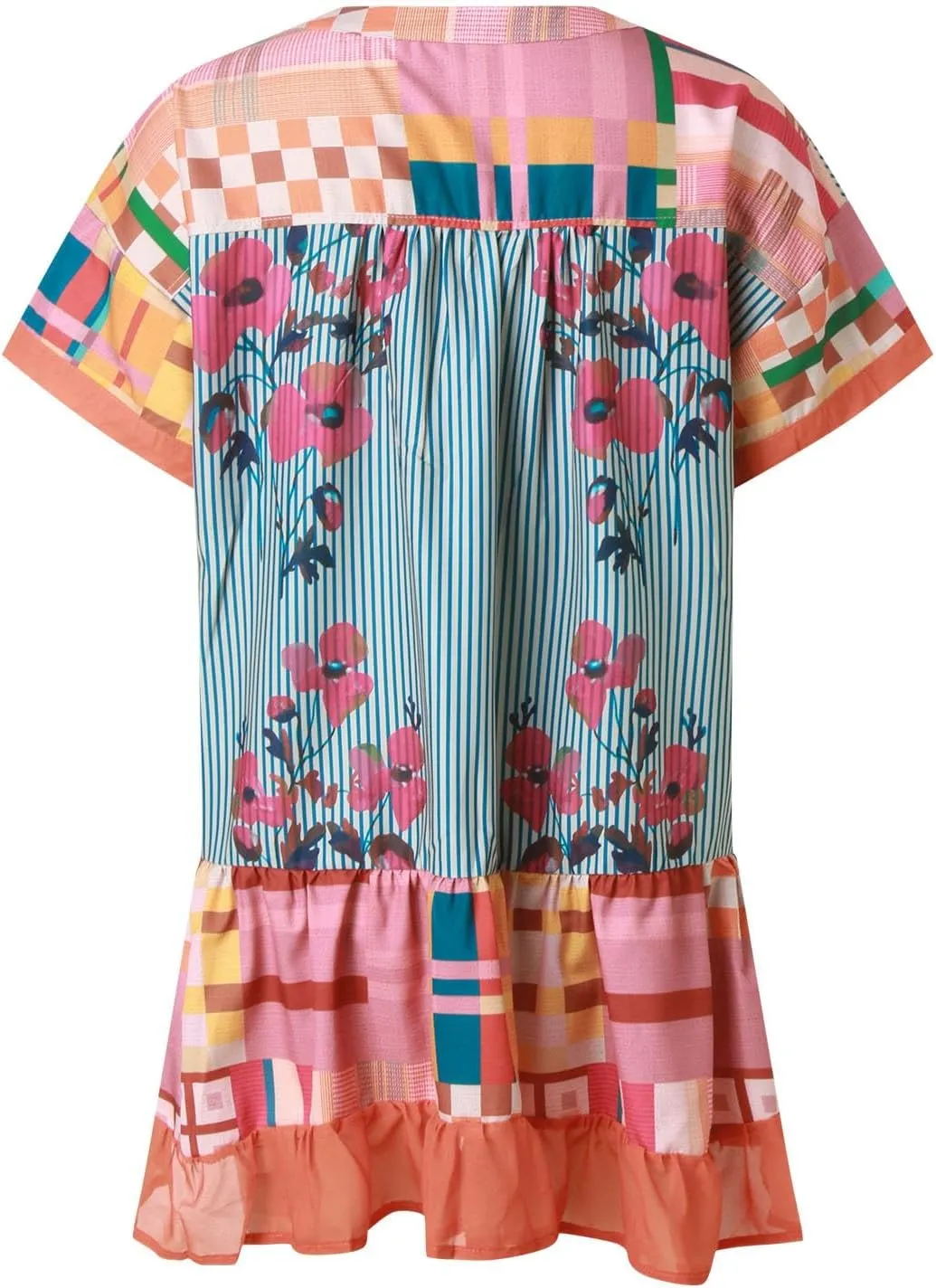 Women Boho Summer Dresses Y2K Babydoll Flowy Dress Ruffle Mini Dress Deep V-Neck Casual Floral Sundress 2025 Clothes