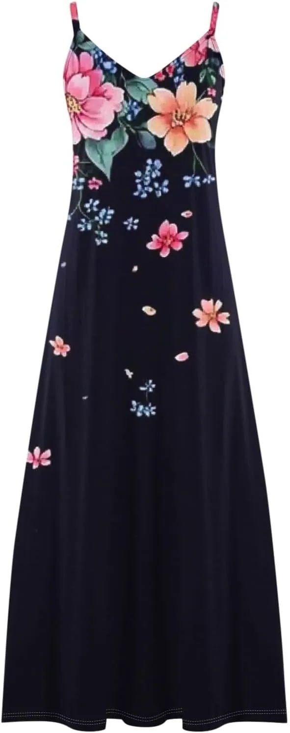 Women Floral Spaghetti Strap Sundress Casual Summer Maxi Dress V Neck Sexy Boho Dresses Trendy Beach Outfits 2025