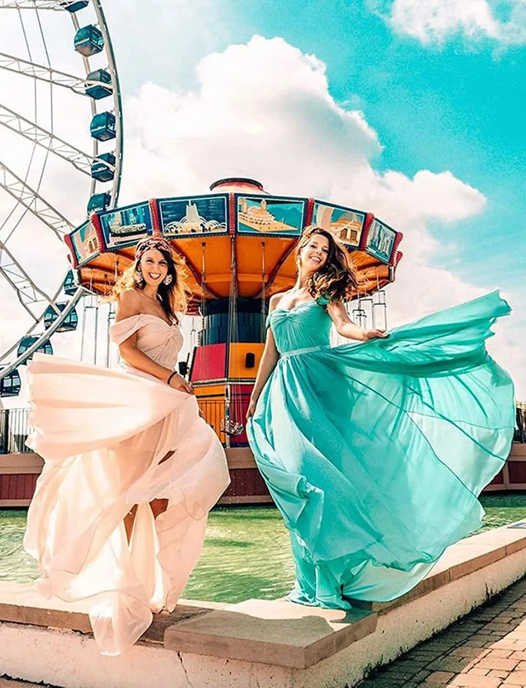 Women Long Slit Bridesmaid Dresses Off Shoulder A-line Pleated Chiffon Formal Evening Gowns