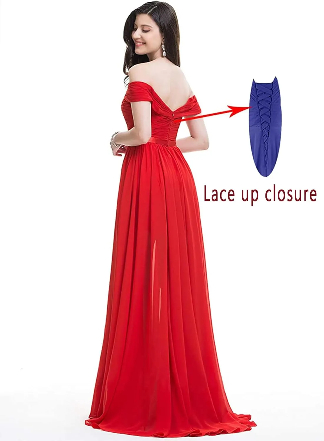 Women Long Slit Bridesmaid Dresses Off Shoulder A-line Pleated Chiffon Formal Evening Gowns