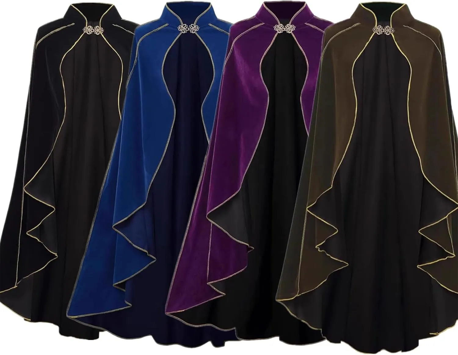 Women Medieval Cloak Gold Velvet Phnom Penh Shawl Elegant Suede-Lined Cape